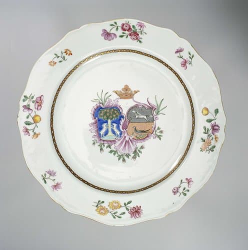 Plate with a crowned coat of arms and flower sprays by anonymous