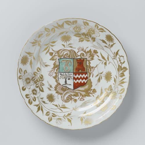 Plate with a coat of arms and floral scrolls by anonymous