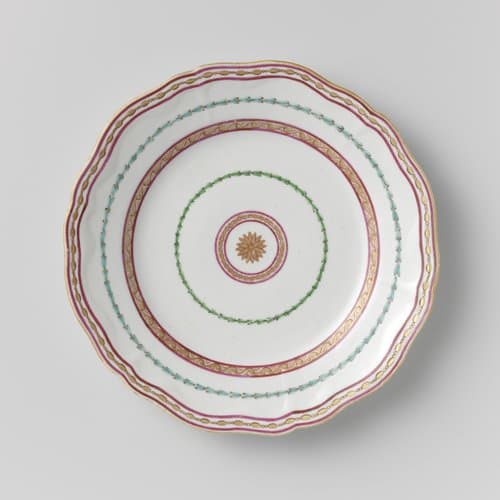 Lobed plate with a stylized flower and ornamental borders by anonymous