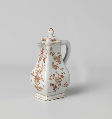 Square pear-shaped milk jug with flower sprays, butterflies and birds by anonymous