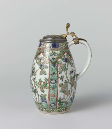 Tankard with flower sprays in panel decoration and cover of tin by anonymous