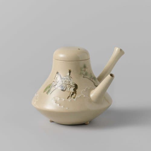 Teapot with a horsemen in a landscape by anonymous