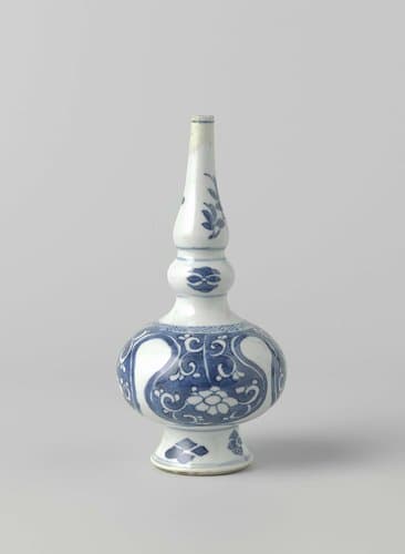Rosewater sprinkler or bottle vase with  floral scrolls in reserve in lambrequins by anonymous