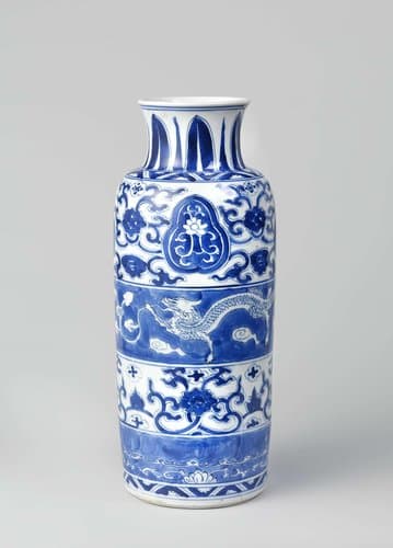 Cilindrical vase with dragons and floral scrolls by anonymous