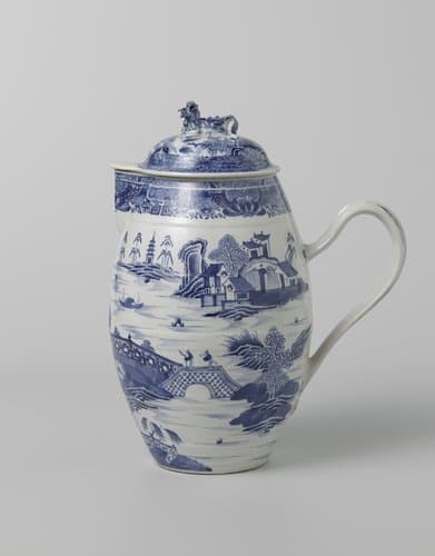 Pitcher with a riverlandscape with large pavilion and figures by anonymous