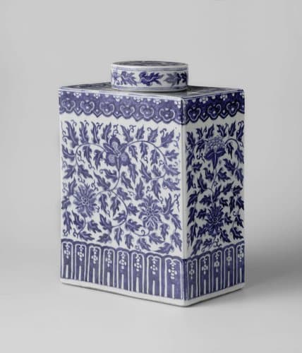 Rectangular tea caddy with flower scrolls and bats by anonymous