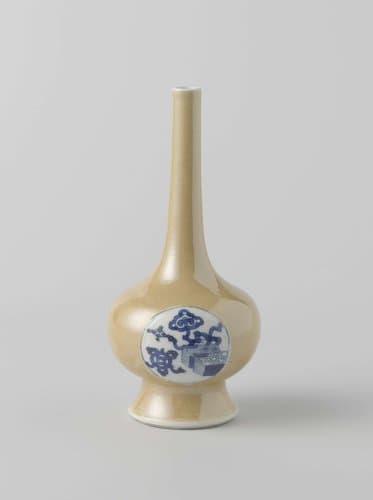 Rosewater sprinkler or bottle with light brown and auspicious symbols by anonymous