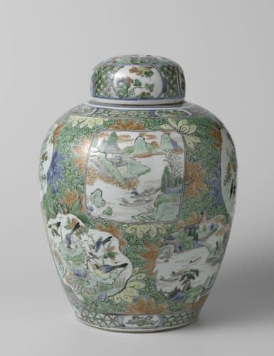 Covered jar with landscapes by anonymous
