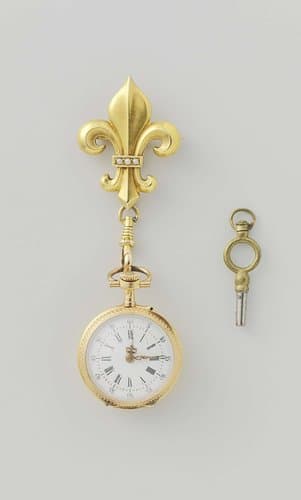 Broche met horloge in foedraal by anonymous