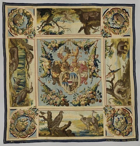 Tafelkleed met het wapen van Johann Baptist Kaltschmidt von Eisenberg, geheimraad van aartshertog Leopold Wilhelm by Frans I van den Hecke