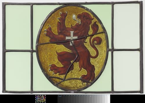 Ruit met klimmende rode leeuw met wit kruis op goud veld by anonymous