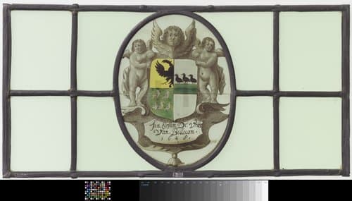Ruit met wapen en onderschrift "Jan Eersten De Vries Van Bellecom 1648" by anonymous