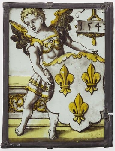 Ruit met jongeman met vleugels met wapenschild in de hand by anonymous