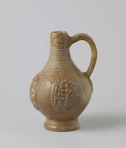 Jug with music making lady and ribbed neck by anonymous