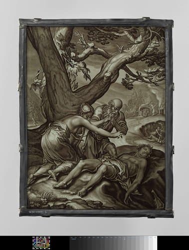Ruit met de bewening van de dode Abel door Adam en Eva by anonymous