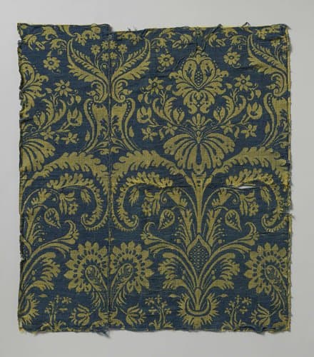 Fragment geel en blauw gekleurd zijdeweefsel by anonymous