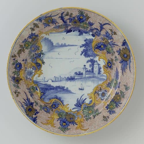 Schotel, beschilderd met een rivierlandschap by anonymous