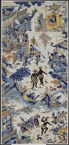 Tile panel with a Chinese landscape by anonymous