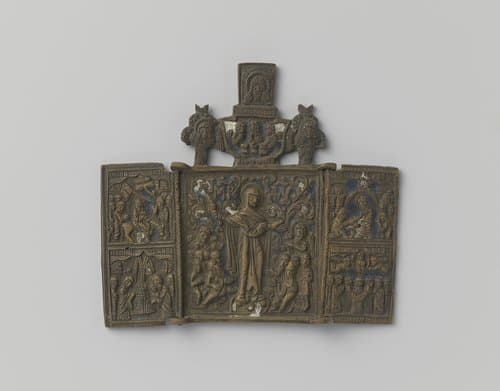 Triptiek met de Moeder Gods omgeven door heiligen en scènes uit het leven van Christus by anonymous