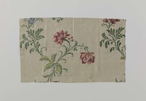 Fragment witte gebrocheerde zijde met veelkleurige bloemtakken by Unknown Artist