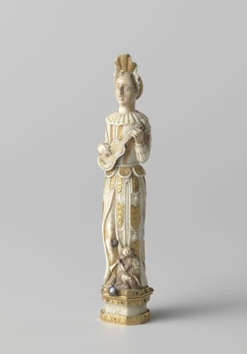 Gitaar spelende vrouw, naaldenkoker by anonymous