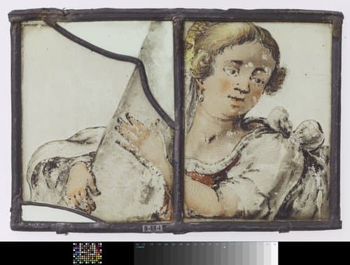Ruit met hoofd, schouders en armen van een vrouwenfiguur by anonymous
