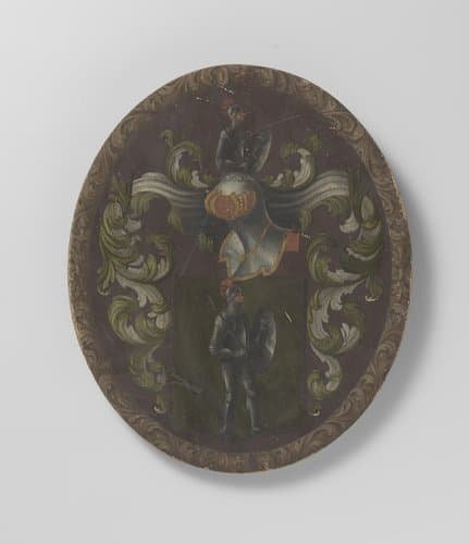 Wapenbord met geharnaste ridder by anonymous