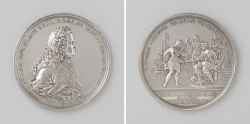 Gustaaf Willem, baron van Imhoff, gouverneur-generaal van Nederlands-Indië vertrekt uit Amsterdam by Martinus Holtzhey