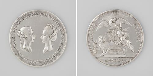 Huwelijk van Willem V met Wilhelmina Frederica Sophia van Pruisen te Berlijn by Johan George Holtzhey