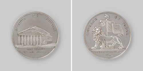 Uitvoering van de opera La Muette de Portici op de verjaardag van Willem I Frederik te Brussel en het uitbreken van de Belgische revolutie by Borel