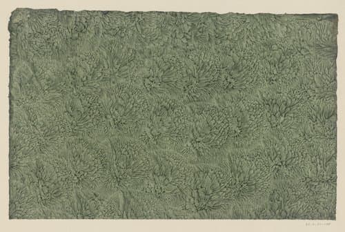 Stijfselverfpapier in groen met ingedrukt bloemmotief by anonymous