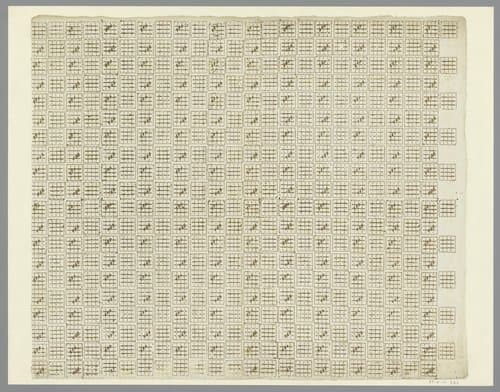 Blad met schaakbordpatroon met vierkanten met traliewerk by anonymous
