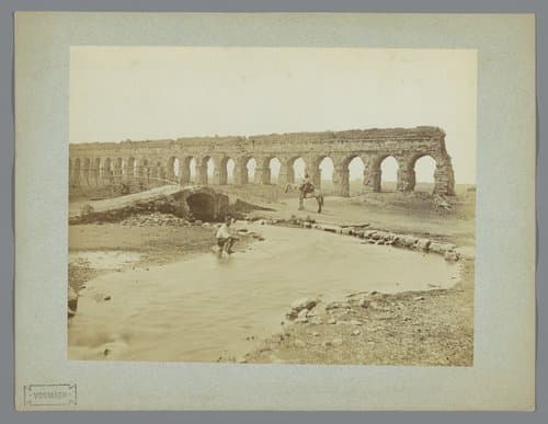 Ruïne van een Griekse of Romeinse brug met visser en ruiter by anonymous