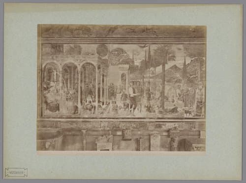 Fotoreproductie van het fresco De vervloeking van Cham naar Benozzo Gozzoli in het Camposanto te Pisa by Fratelli Alinari