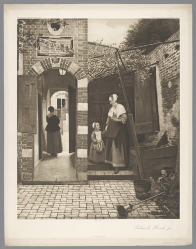 Fotoreproductie van schilderij De binnenplaats van een huis in Delft door Pieter de Hooch by anonymous
