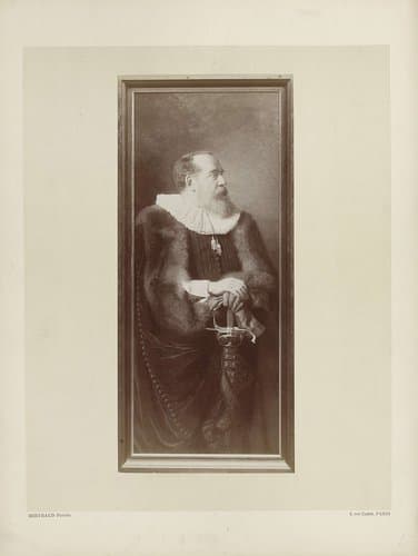 Fotoreproductie van een geschilderd portret van graaf Andrzej Jerzy Mniszech in zeventiende-eeuws kostuum by Berthaud Frères