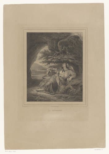 Slapende vrouw onder wortelstelsel van een boom by Hippolyte Lallemand