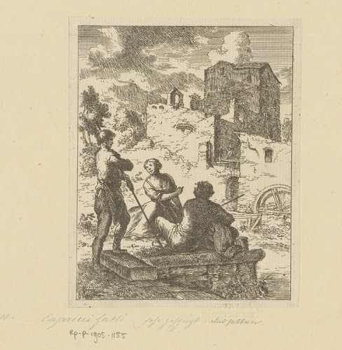 Drie herders rustend in een landschap met ruïnes by Franz de Paula Ferg