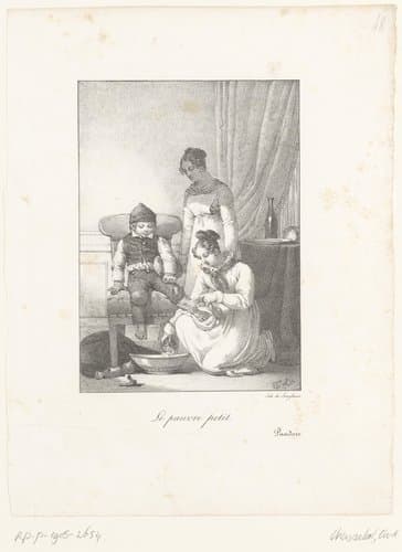Vrouw wast en verbindt de wond van een jongen by Charles-Abraham Chasselat