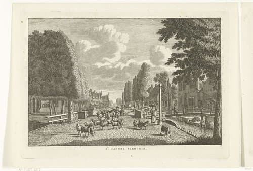 Dorpsgezicht met straat in Sint Jacobiparochie by Carel Frederik Bendorp (I)