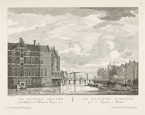 De Binnen Amstel van 't Rondeel na de Halvemaans Brug te zien / La riviêre d'Amstel pres le logement 't Rondeel by de Coppier