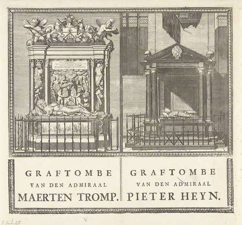Graftomben van admiralen Maarten Harpertsz. Tromp en Piet Hein in Oude Kerk te Delft by Coenraet Decker
