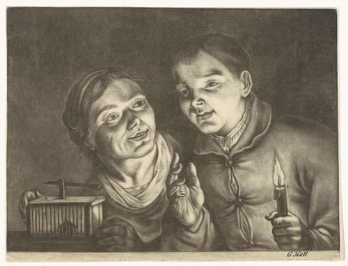 Twee kinderen met een muizenval by Gijsbert Hol