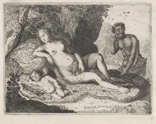 Slapende Venus bespied door een sater by Jan Barentsz. Muyckens