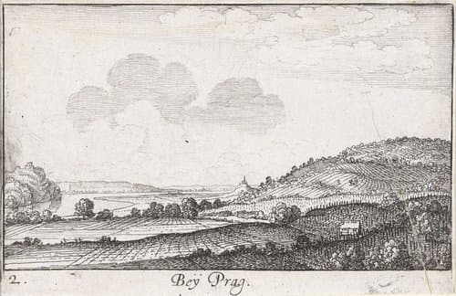 Gezicht op een landschap in de omgeving van Praag by Wenceslaus Hollar