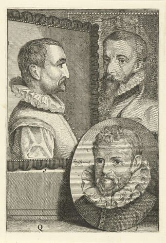 Portretten van Cornelis Visscher II, Christian van den Queborn en Gilles Mostaert by Jan l'Admiral