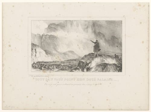 Soldaat ziet leger door een vallei trekken by Nicolas Toussaint Charlet