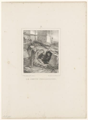 Jongen in zelfgemaakte schuilplaats by Nicolas Toussaint Charlet