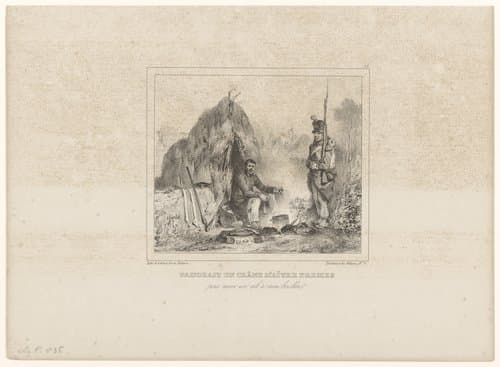 Soldaat kookt soep bij zijn tent by Nicolas Toussaint Charlet