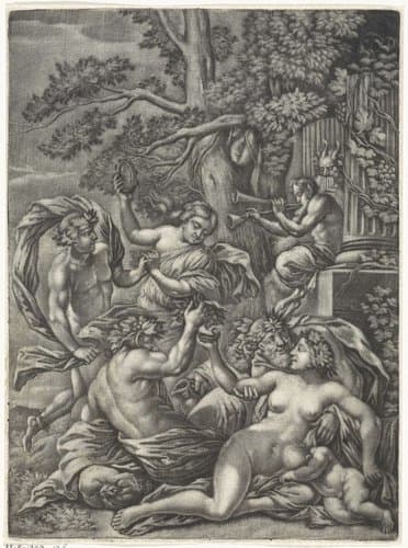 Bacchanaal met saters en nimfen by Jan van Somer